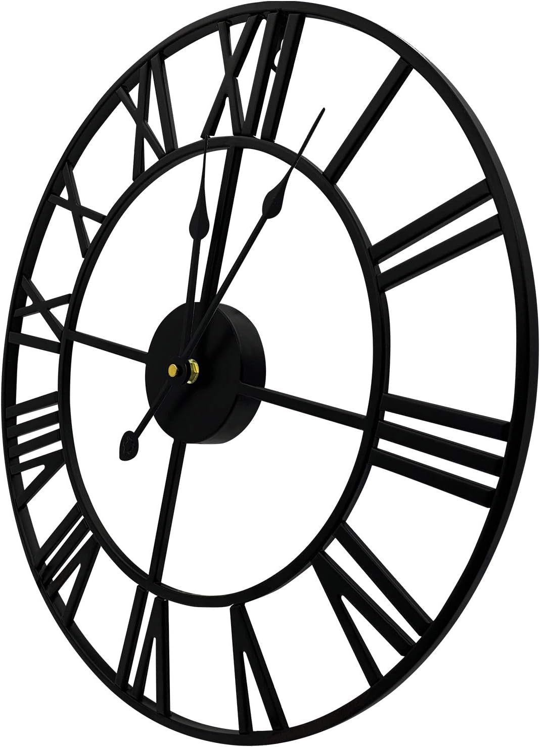 Large Modern 16" Silent Metal Wall Clock with Roman Numerals - Decorative Indoor Timepiece for Living Room, Kitchen, Bedroom, Office, and Farmhouse (Black)