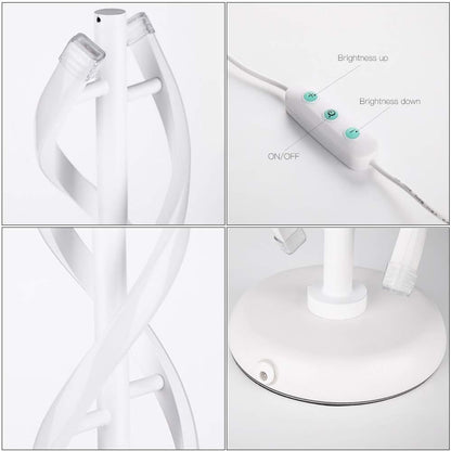 'Two souls intertwined', Creative Double Helix Lampbody Matchs Metal Base, 12W Warm White Eye-Caring Dimmable LED Bedside Lamp Decorative Lighting - White