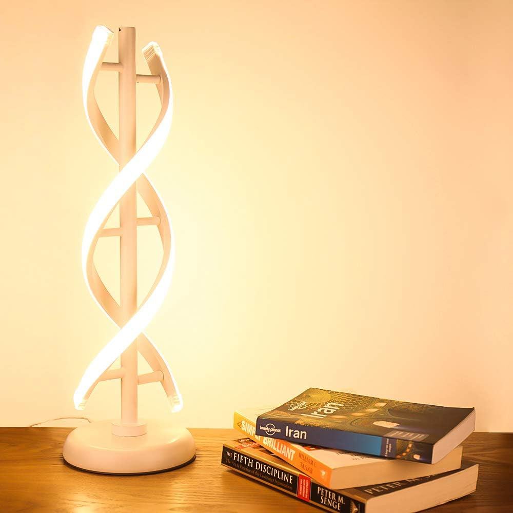 'Two souls intertwined', Creative Double Helix Lampbody Matchs Metal Base, 12W Warm White Eye-Caring Dimmable LED Bedside Lamp Decorative Lighting - White