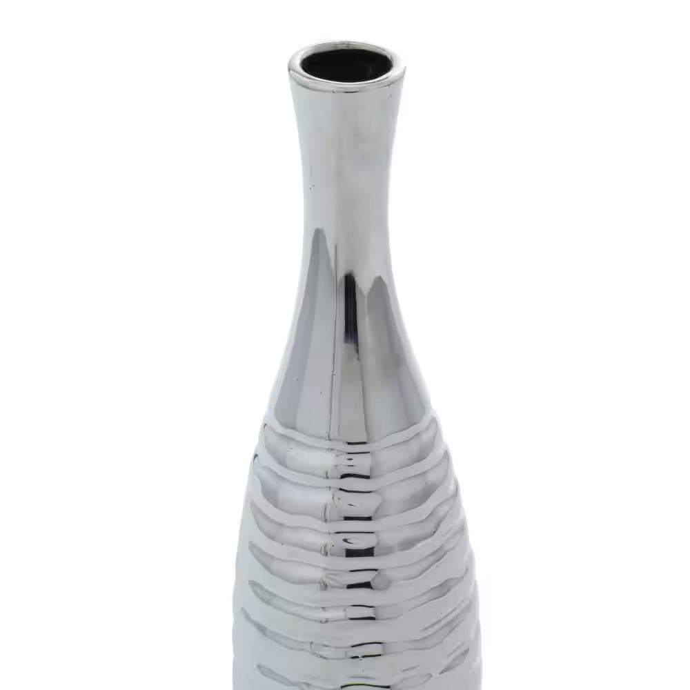 Elegant 3piece set Silver Slim Textured Bottleneck Ceramic Vase with Varying Patterns 