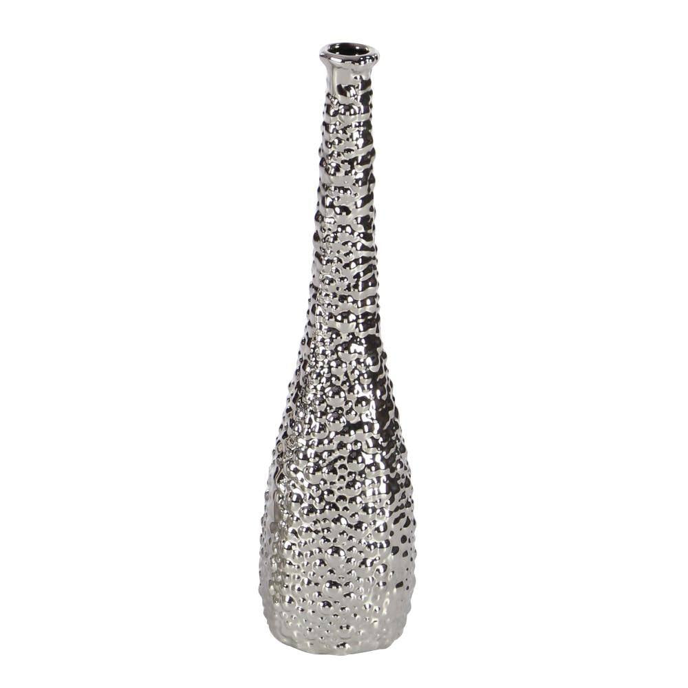 Elegant 3piece set Silver Slim Textured Bottleneck Ceramic Vase with Varying Patterns 