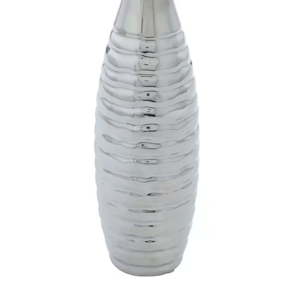 Elegant 3piece set Silver Slim Textured Bottleneck Ceramic Vase with Varying Patterns 