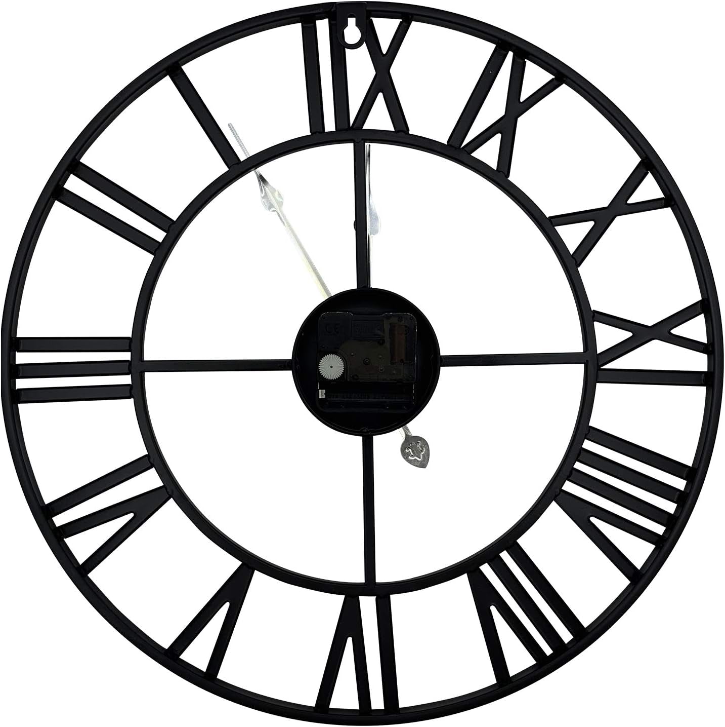 Large Modern 16" Silent Metal Wall Clock with Roman Numerals - Decorative Indoor Timepiece for Living Room, Kitchen, Bedroom, Office, and Farmhouse (Black)